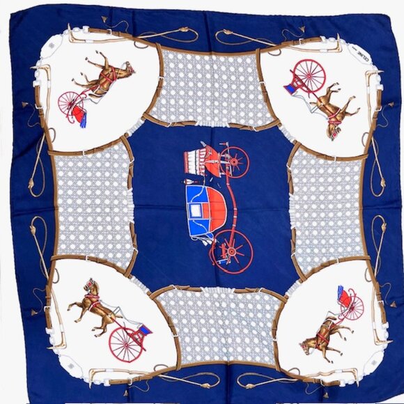 Vgt Celine Paris 100% Silk Scarf Satin 34"   ivery blue horse carriage (43 - Picture 12 of 12